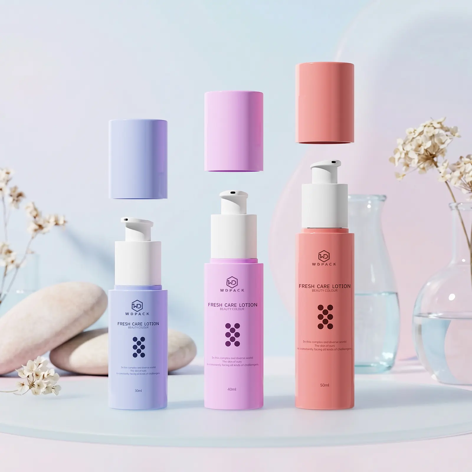 WDS34 Skincare packaging and dispensing bottles